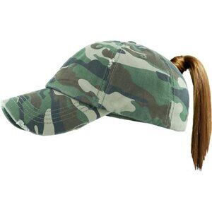 Distressed Ponytail Trucker Hat - Women's Baseball Cap - Solid